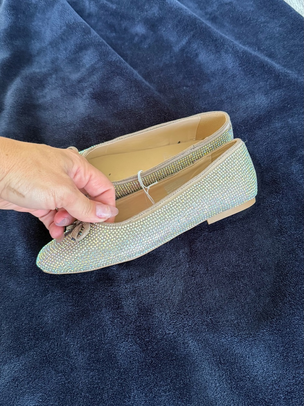 Vince Camuto Iridescent Crystal-Embellished Nude Flats